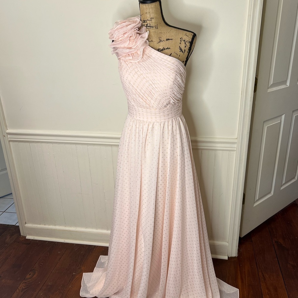 Elegant One-Shoulder Pink Dress - Picture 3 of 12